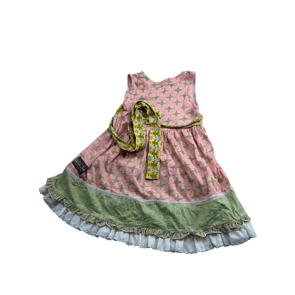 Matilda Jane Serendipity Girls Pink Green Geometric Floral Wrap Dress Size 6